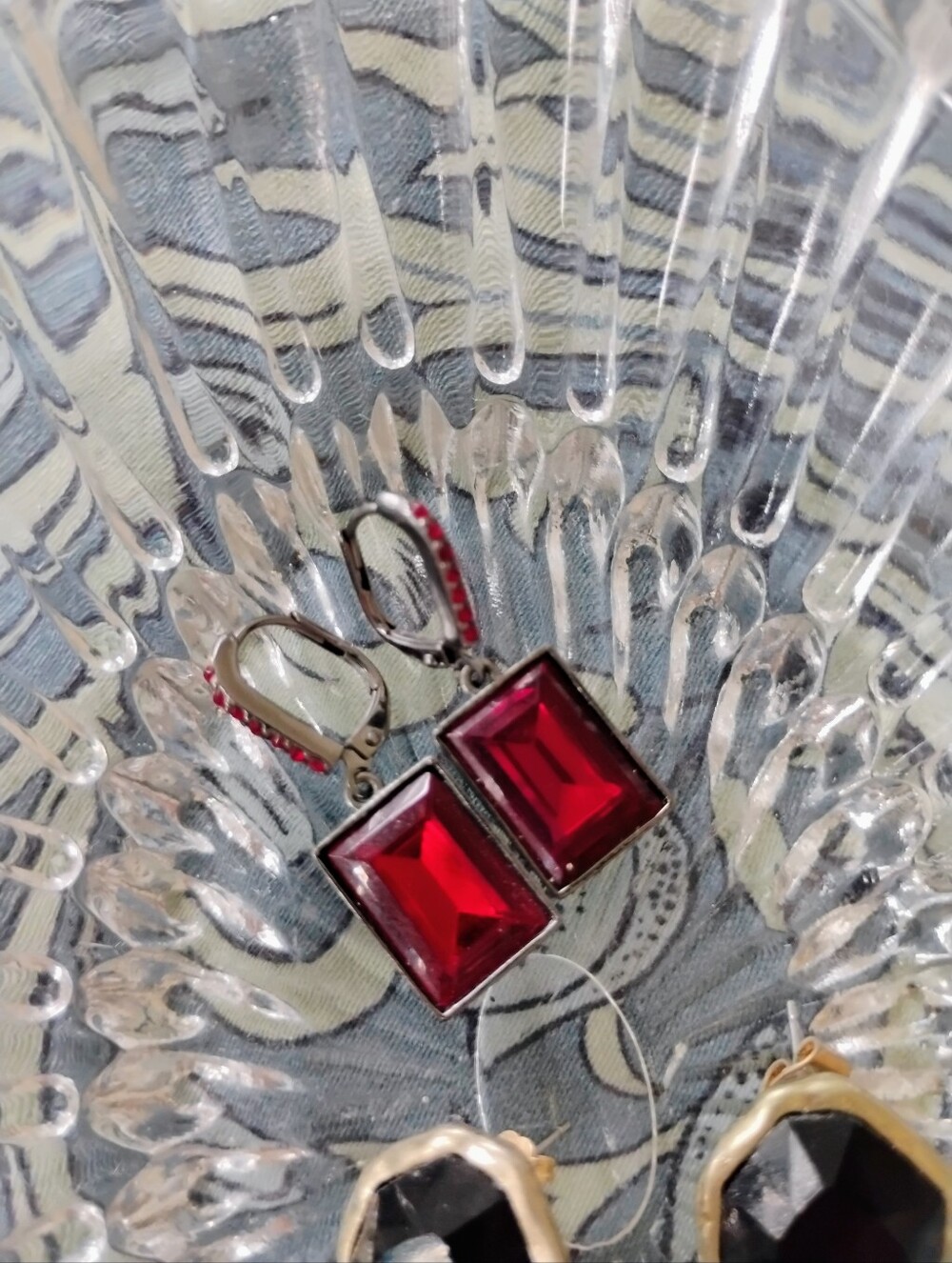 Givenchy, Earrings Ruby Red Gemstone Timeless Marque Cut Designer Embossed Jewel